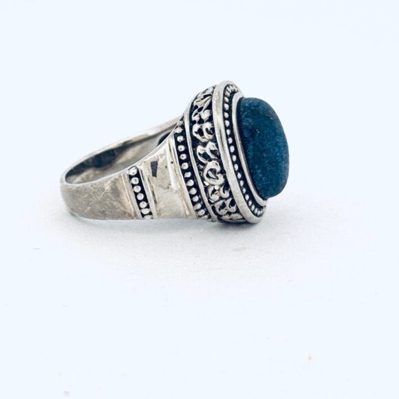 Vintage Chunky Lapis Lazuli Ring Sterling Silver 925 Boho Statement Jewelry Size - Picture 2 of 10